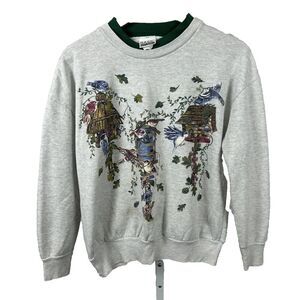 Vintage Birdhouse Sweatshirt Basic Editions‎ Grandma Granny Small Birds USA